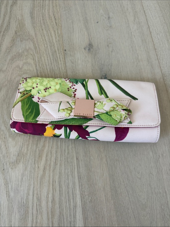 Ted Baker Handbags - Ted Baker Pink Floral Bow Clutch with Green Accents